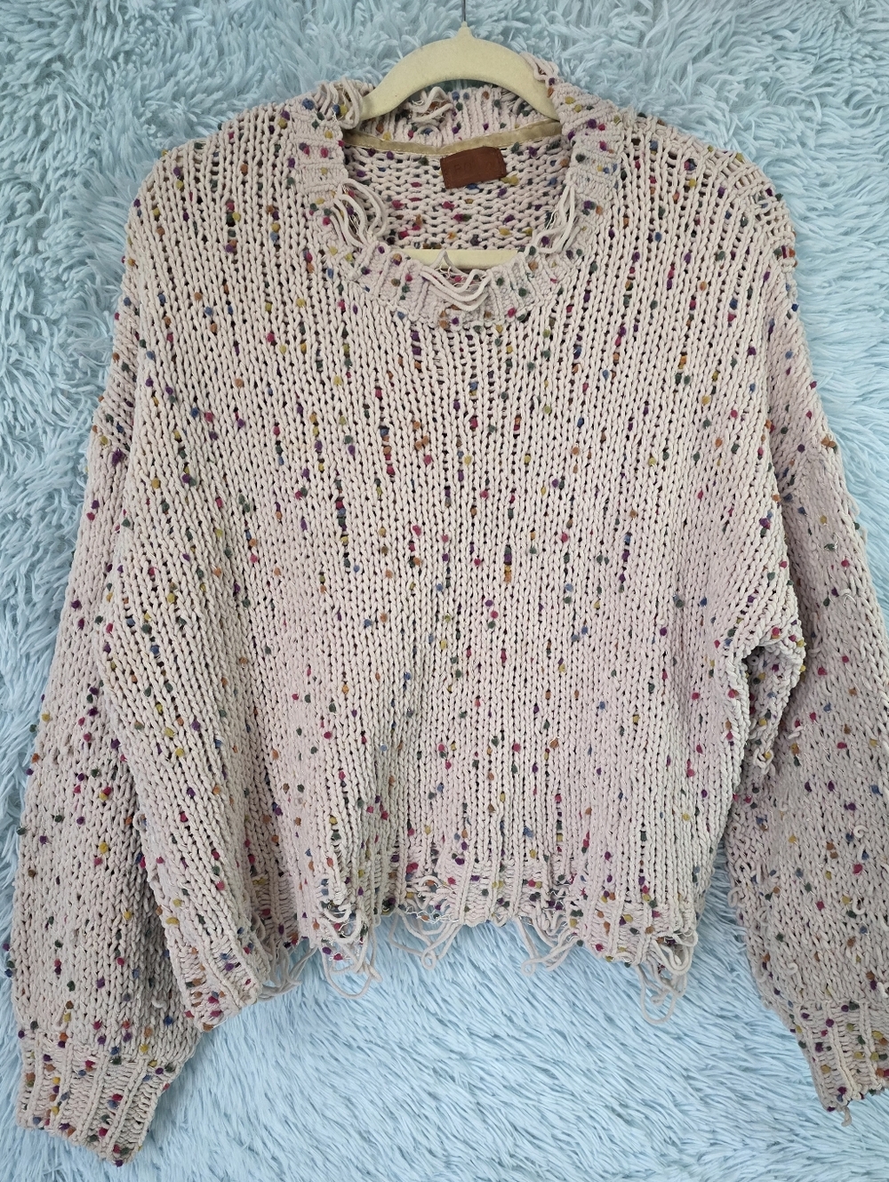 POL Cream Speckled Distressed Confetti Knit‎ Sweater - Medium